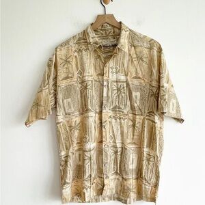 Tori Richard Men's Hawaiian Button Up Camp Shirt 100% Cotton Lawn Beige Large